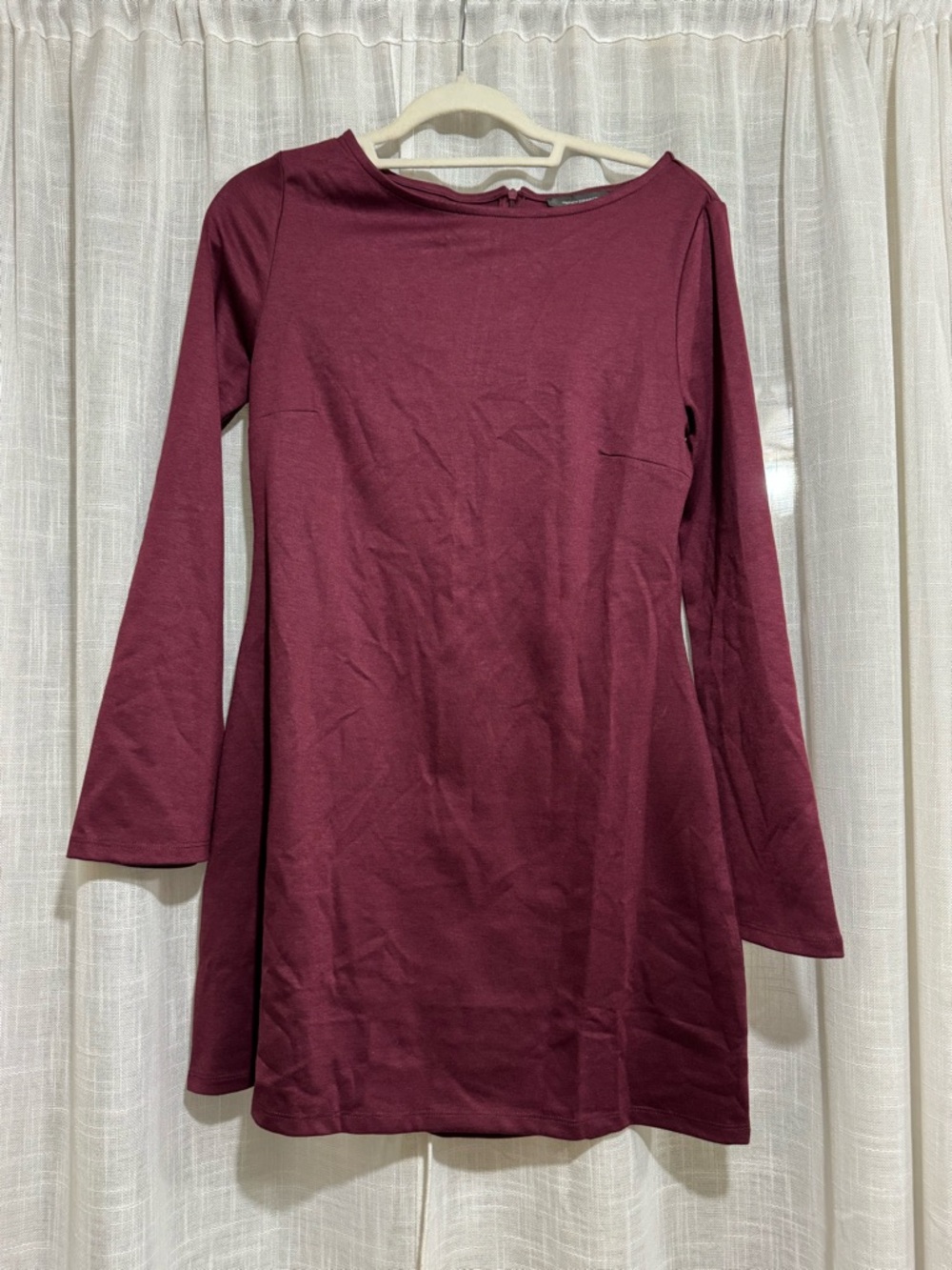 French Connection Burgundy Long Sleeve Dress with Bell Sleeves